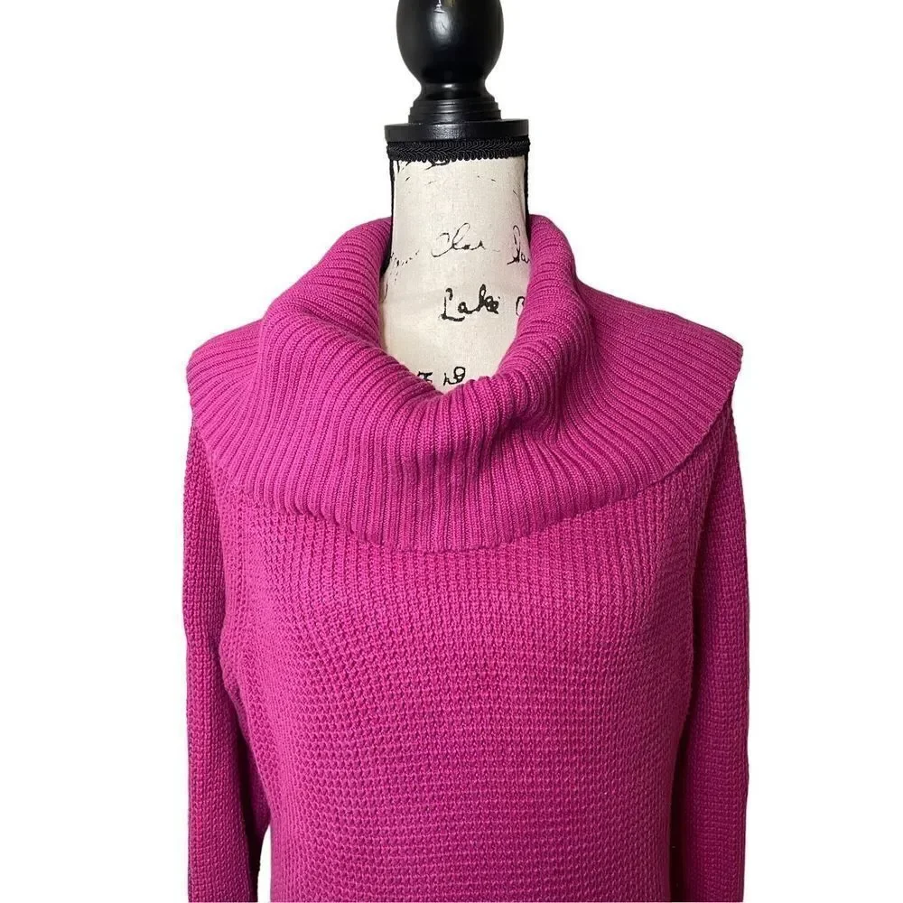 Michael Kors Cowl Neck Sweater Womens Large Pink Excellent Waffle Knit Tunic